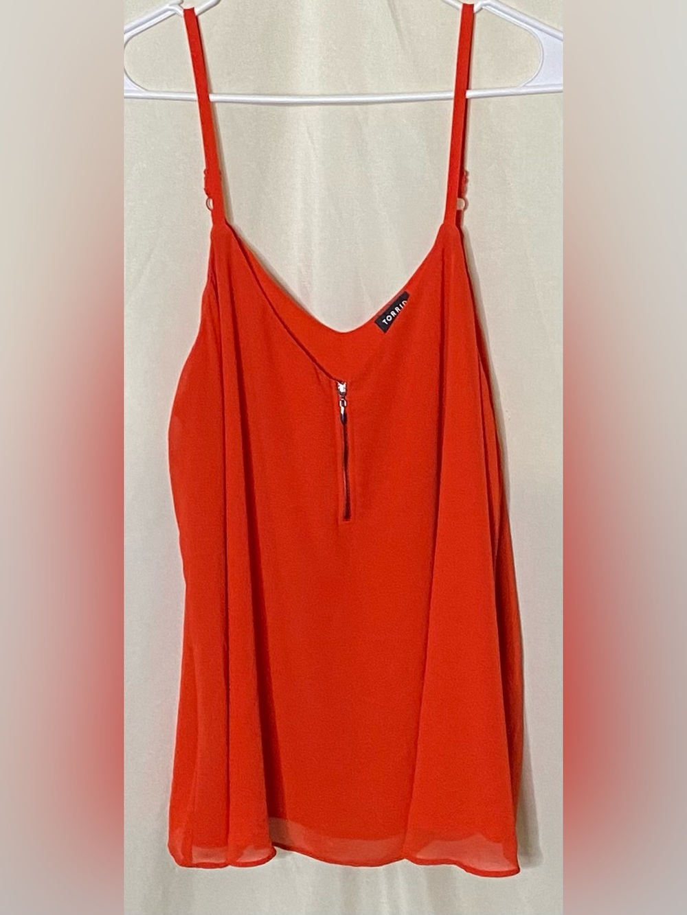 Torrid Orange Red Zipper Front Thin Strap Layered Flowy Tank Top/Blouse/Cami